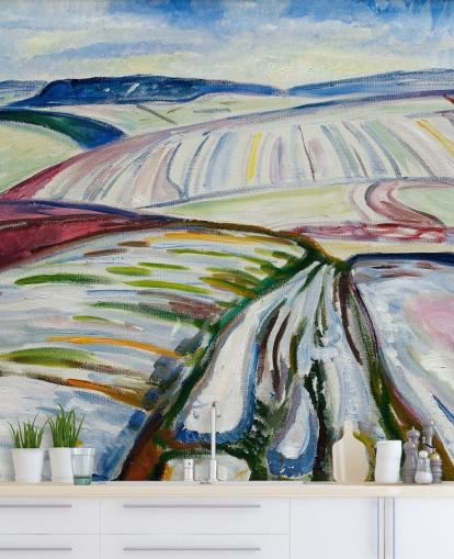 fine art wallpaper mural called Field in Snow by Edvard Munch for lounges and kitchens