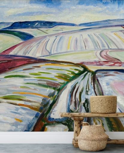 carta da parati fine art chiamata Field in Snow di Edvard Munch per salotti e cucine