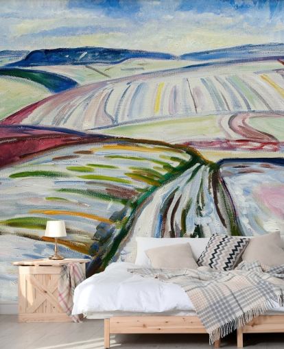 fine art wallpaper mural called Field in Snow by Edvard Munch for lounges and kitchens