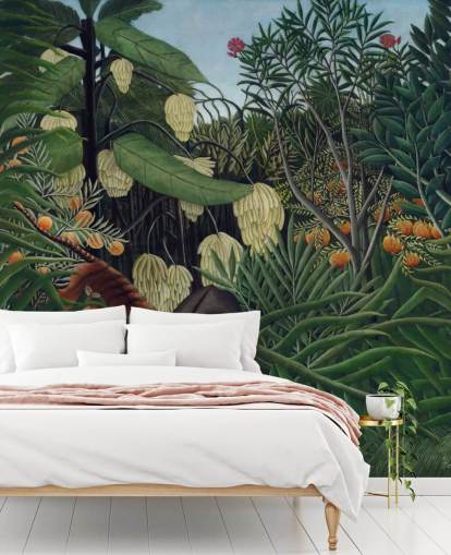 mural de papel pintado de bellas artes llamado Lucha entre un tigre y un búfalo de Henri Rousseau