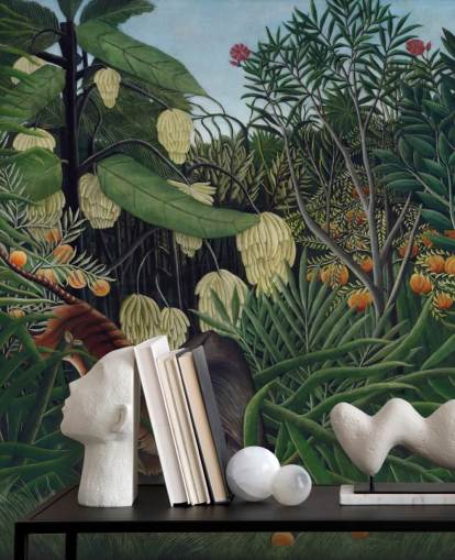 papier peint mural d'art intitulé Combat entre un tigre et un buffle par Henri Rousseau