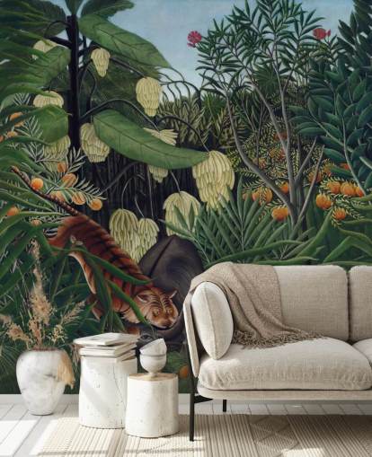 papier peint mural d'art intitulé Combat entre un tigre et un buffle par Henri Rousseau papier peint mural d'art intitulé Combat entre un tigre et un buffle par Henri Rousseau