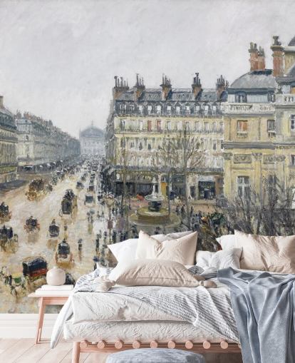 kunstmuurschildering genaamd Place du Theatre Francais van Camille Pissarro kunstmuurschildering genaamd Place du Theatre Francais van Camille Pissarro