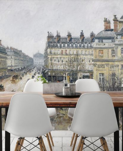 kunstmuurschildering genaamd Place du Theatre Francais van Camille Pissarro