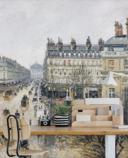 konstväggmålning som heter Place du Theatre Francais av Camille Pissarro