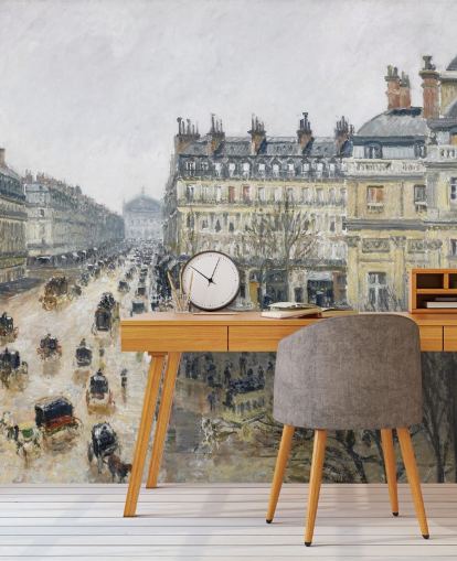 kunstmuurschildering genaamd Place du Theatre Francais van Camille Pissarro
