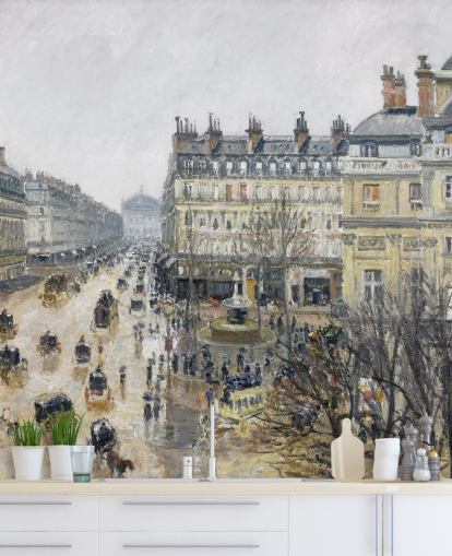 kunstvægmaleri kaldet Place du Theatre Francais af Camille Pissarro