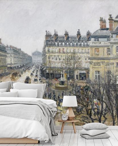 fine art wall mural called Place du Theater Francais by Camille Pissarro