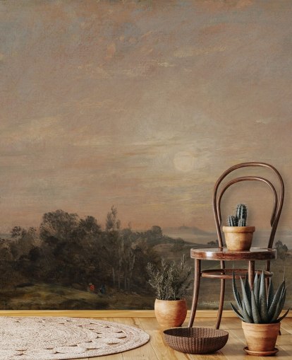 konsttapet väggmålning som heter Hampstead Heath tittar mot Harrow av John Constable