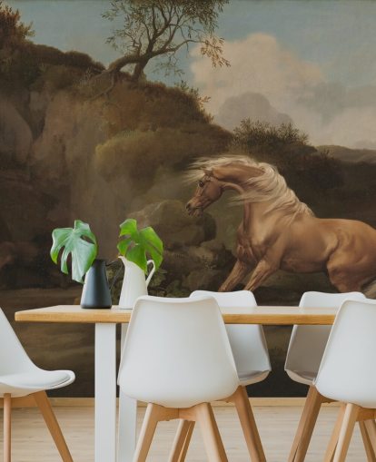 mural de parede de belas artes chamado Horse Frightened by a Lion, de George Stubbs mural de parede de belas artes chamado Horse Frightened by a Lion, de George Stubbs