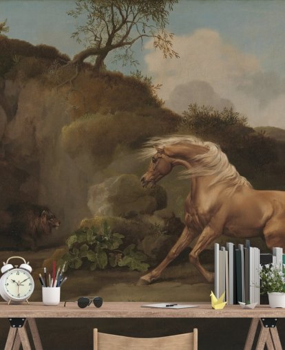 Fototapet Häst skrämd av ett lejon av George Stubbs