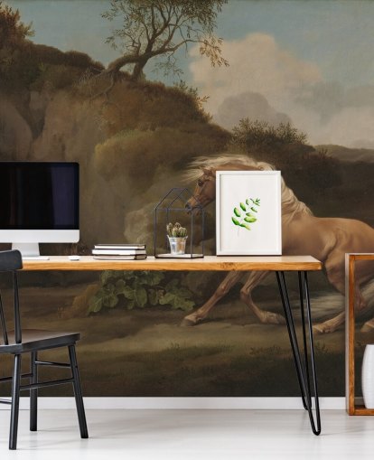 mural de pared de bellas artes llamado Horse Frightened by a Lion de George Stubbs
