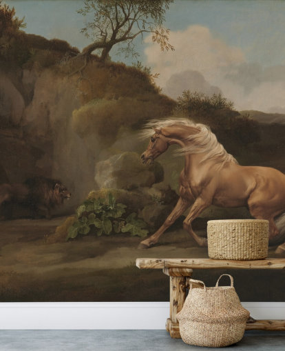 fine art wall mural called Horse Frightened by a Lion by George Stubbs fine art wall mural called Horse Frightened by a Lion by George Stubbs