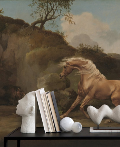 mural de pared de bellas artes llamado Horse Frightened by a Lion de George Stubbs