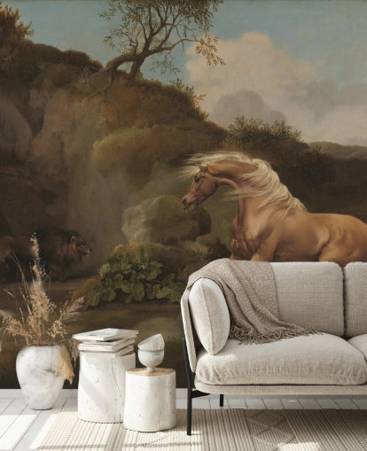 fine art wall mural called Horse Frightened by a Lion by George Stubbs fine art wall mural called Horse Frightened by a Lion by George Stubbs