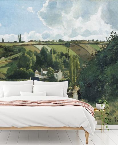 konsttapet väggmålning som heter Jalais Hill, Pontoise av Camille Pissarro för sovrum och lounger konsttapet väggmålning som heter Jalais Hill, Pontoise av Camille Pissarro för sovrum och lounger