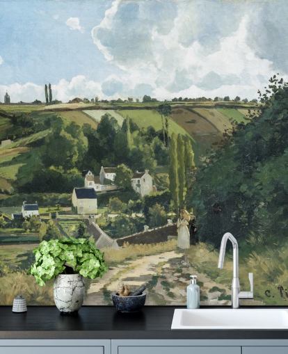 fine art wallpaper mural called Jalais Hill, Pontoise by Camille Pissarro for bedrooms and lounges
