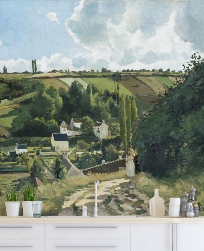 mural de papel pintado de bellas artes llamado Jalais Hill, Pontoise de Camille Pissarro para dormitorios y salones