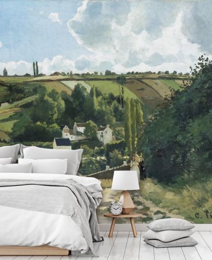 fine art behangmuurschildering genaamd Jalais Hill, Pontoise van Camille Pissarro voor slaapkamers en lounges