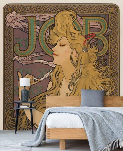 carta da parati murale art nouveau chiamata Job (1896) di Alphonse Mucha per salotti e camere da letto