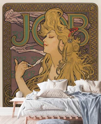 Alphonse Muchan jugend-taustakuvamaalaus nimeltä Job (1896) olohuoneisiin ja makuuhuoneisiin Alphonse Muchan jugend-taustakuvamaalaus nimeltä Job (1896) olohuoneisiin ja makuuhuoneisiin