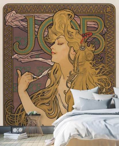 art nouveau wallpaper mural called Job (1896) by Alphonse Mucha for living rooms and bedrooms art nouveau wallpaper mural called Job (1896) by Alphonse Mucha for living rooms and bedrooms