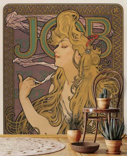 Jugendstil-Tapete namens Job (1896) von Alphonse Mucha für Wohn- und Schlafzimmer Jugendstil-Tapete namens Job (1896) von Alphonse Mucha für Wohn- und Schlafzimmer