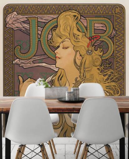 art nouveau wallpaper mural called Job (1896) by Alphonse Mucha for living rooms and bedrooms