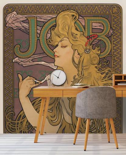Art Nouveau tapetväggmålning kallad Job (1896) av Alphonse Mucha för vardagsrum och sovrum