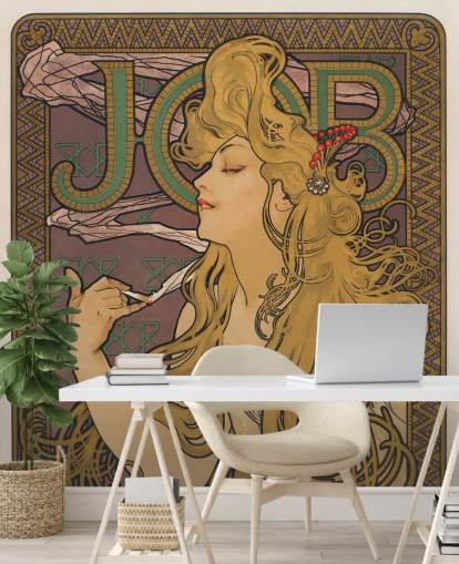 mural de papel pintado art nouveau llamado Job (1896) de Alphonse Mucha para salas de estar y dormitorios