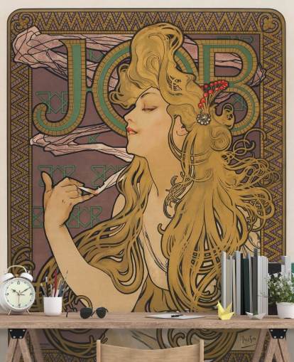 mural de papel de parede art nouveau chamado Job (1896) de Alphonse Mucha para salas de estar e quartos