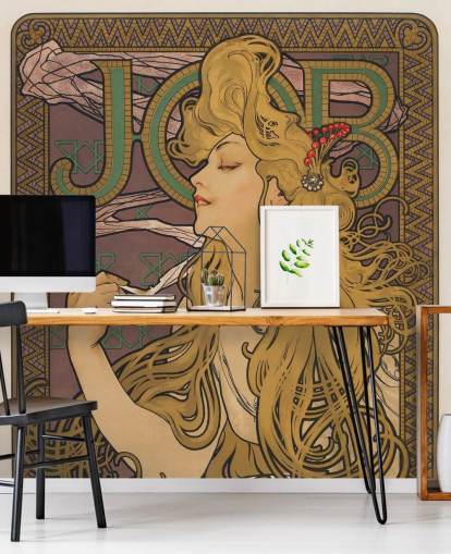 mural de papel de parede art nouveau chamado Job (1896) de Alphonse Mucha para salas de estar e quartos