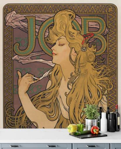 carta da parati murale art nouveau chiamata Job (1896) di Alphonse Mucha per salotti e camere da letto