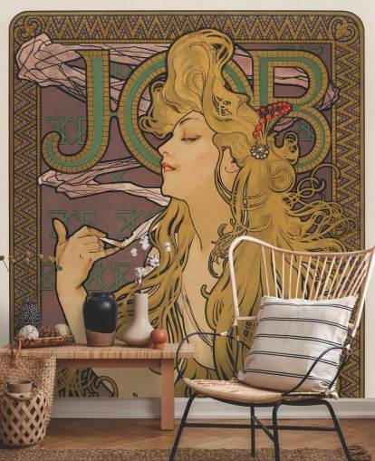 art nouveau wallpaper mural called Job (1896) by Alphonse Mucha for living rooms and bedrooms