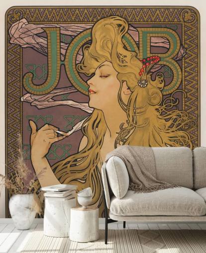 art nouveau wallpaper mural called Job (1896) by Alphonse Mucha for living rooms and bedrooms art nouveau wallpaper mural called Job (1896) by Alphonse Mucha for living rooms and bedrooms