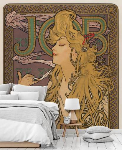 Art Nouveau tapetväggmålning kallad Job (1896) av Alphonse Mucha för vardagsrum och sovrum
