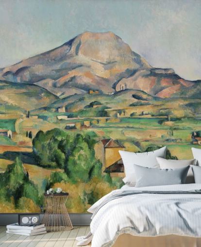 fine art wallpaper mural called La Montagne Sainte-Victoire by Paul Cezanne for bedrooms and living rooms