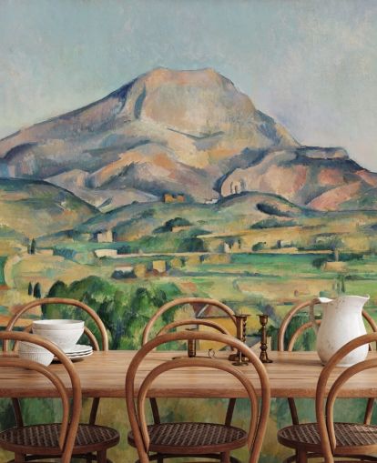 fine art behangmuurschildering genaamd La Montagne Sainte-Victoire van Paul Cezanne voor slaapkamers en woonkamers
