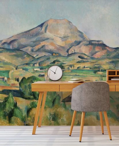 fine art behangmuurschildering genaamd La Montagne Sainte-Victoire van Paul Cezanne voor slaapkamers en woonkamers