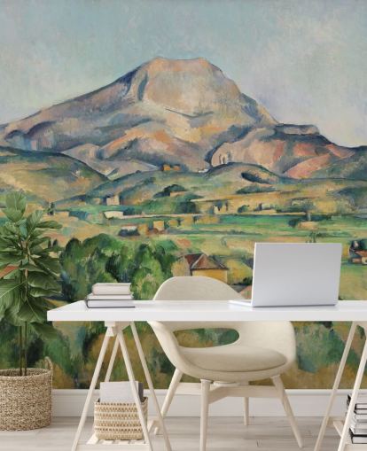 fine art wallpaper mural called La Montagne Sainte-Victoire by Paul Cezanne for bedrooms and living rooms