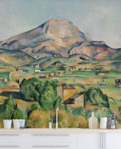 mural de papel de parede de belas artes chamado La Montagne Sainte-Victoire de Paul Cezanne para quartos e salas de estar
