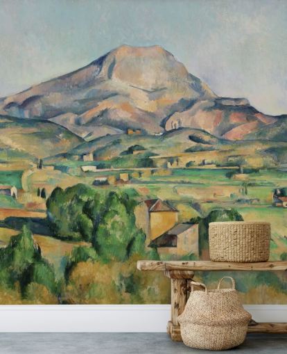 fine art wallpaper mural called La Montagne Sainte-Victoire by Paul Cezanne for bedrooms and living rooms