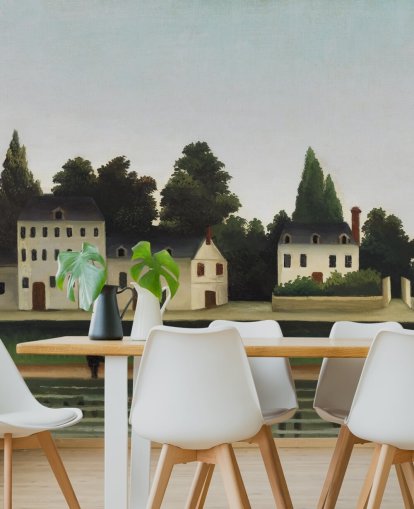 papier peint mural personnalisable d'art intitulé Paysage et quatre pêcheurs par Henri Rousseau