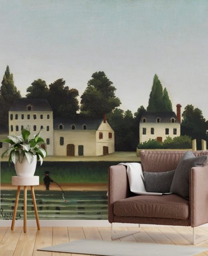 fine art customisable wallpaper mural called Landscape and Four Fisherman by Henri Rousseau fine art customisable wallpaper mural called Landscape and Four Fisherman by Henri Rousseau