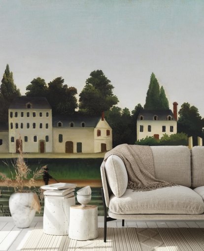 fine art customisable wallpaper mural called Landscape and Four Fisherman by Henri Rousseau fine art customisable wallpaper mural called Landscape and Four Fisherman by Henri Rousseau