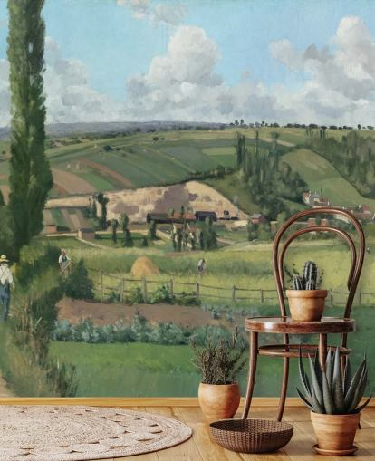 konsttapet väggmålning som heter Landskap på Les Pâtis, Pontoise av Camille Pissarro konsttapet väggmålning som heter Landskap på Les Pâtis, Pontoise av Camille Pissarro