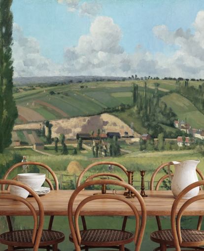 konsttapet väggmålning som heter Landskap på Les Pâtis, Pontoise av Camille Pissarro konsttapet väggmålning som heter Landskap på Les Pâtis, Pontoise av Camille Pissarro