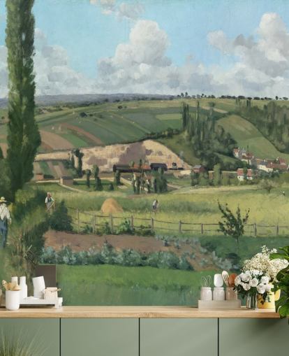 konsttapet väggmålning som heter Landskap på Les Pâtis, Pontoise av Camille Pissarro konsttapet väggmålning som heter Landskap på Les Pâtis, Pontoise av Camille Pissarro