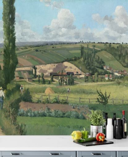kunstbehangmuurschildering genaamd Landscape at Les Pâtis, Pontoise van Camille Pissarro