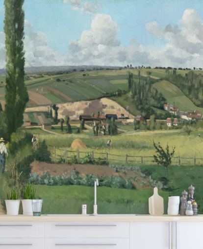 konsttapet väggmålning som heter Landskap på Les Pâtis, Pontoise av Camille Pissarro